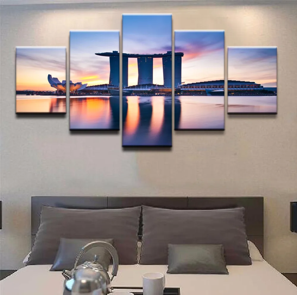 

Canvas Painting Wall Art Home Decorative For Living Room HD Prints 5 Pieces Building Singapore Modular Poster Modular Pictures