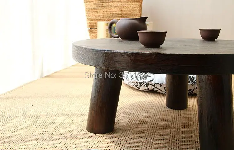 Японский античный маленький круглый стол 40x22 см из древесины пауловнии, традиционная азиатская мебель для гостиной, низкий пол, журнальный столик, деревянный