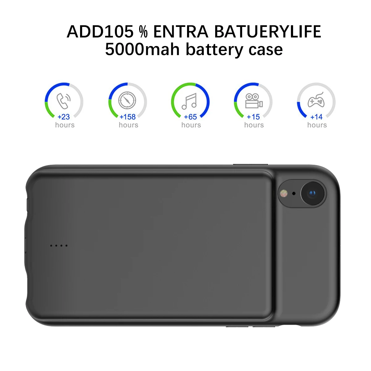 Для iPhone Xr чехол для зарядного устройства с аудио 5000 мАч перезаряжаемый внешний