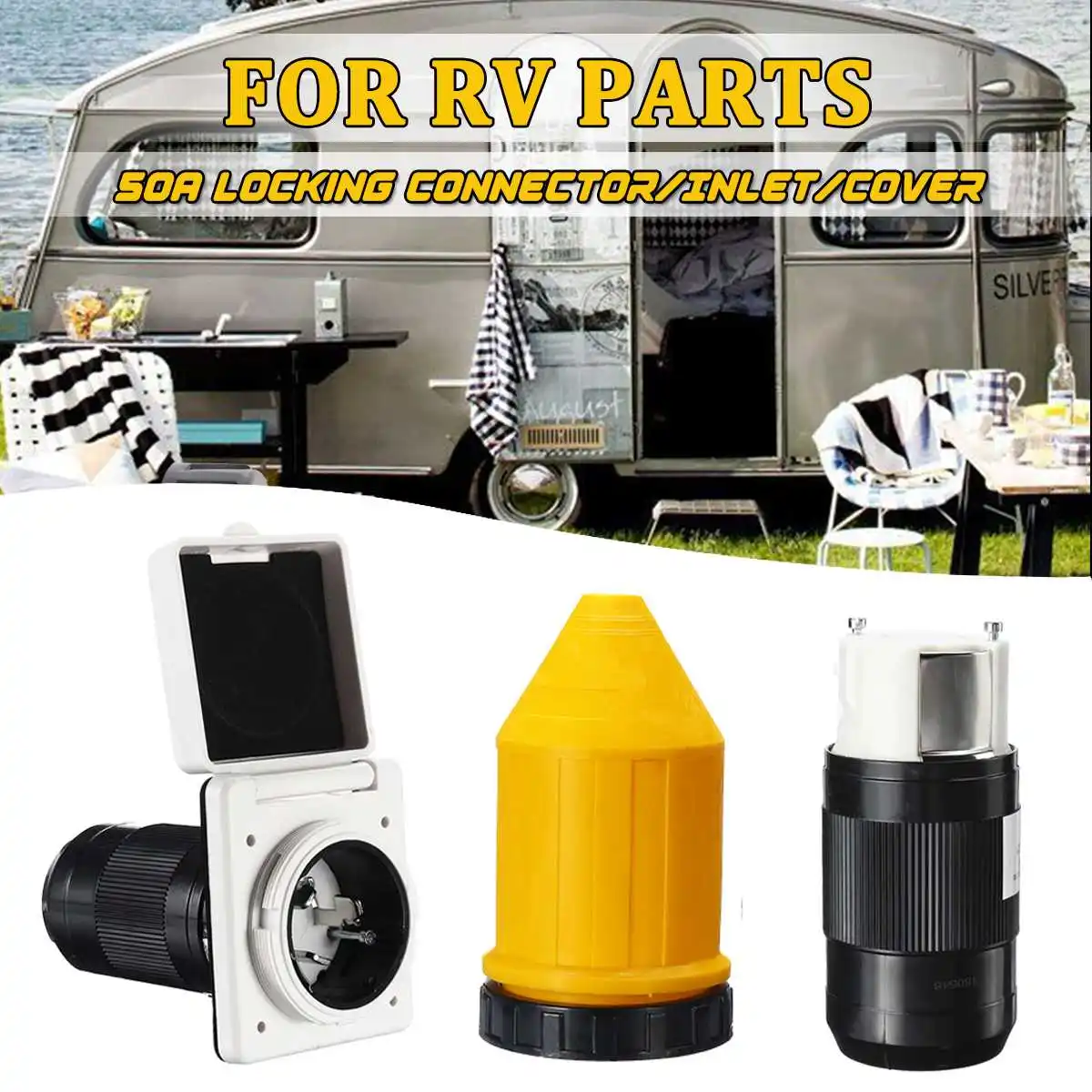 

1set 50Amp 125V /250V RV Power Supply Power Inlet Female locking Connector Caravan Boats RV Accessories