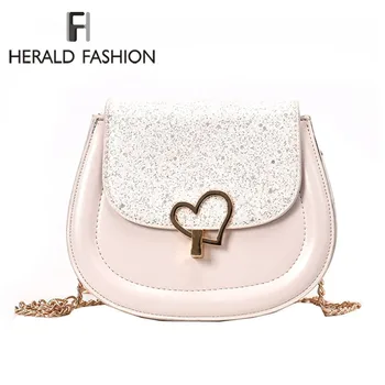 

Herald Fashion Squined Women Messenger Bags Vintage Leather Chain Female Shoulder Bag Small Saddle Bag Ladies' Crossbody Bag Sac