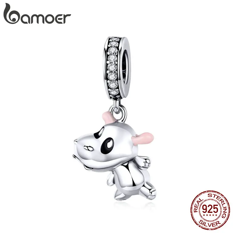 

BAMOER 925 Sterling Silver Enamel Hippopotamus Animal Pendant Charm for Original Women Snake Bracelet DIY Jewelry BSC069