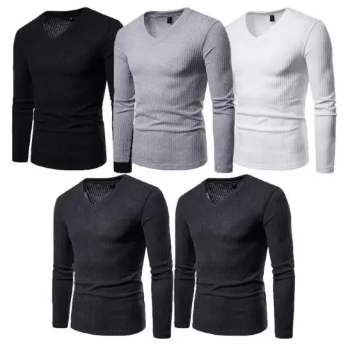 Модная мужская Облегающая рубашка с v-образным вырезом; сезон осень-зима; топы с длинными рукавами; Лидер продаж