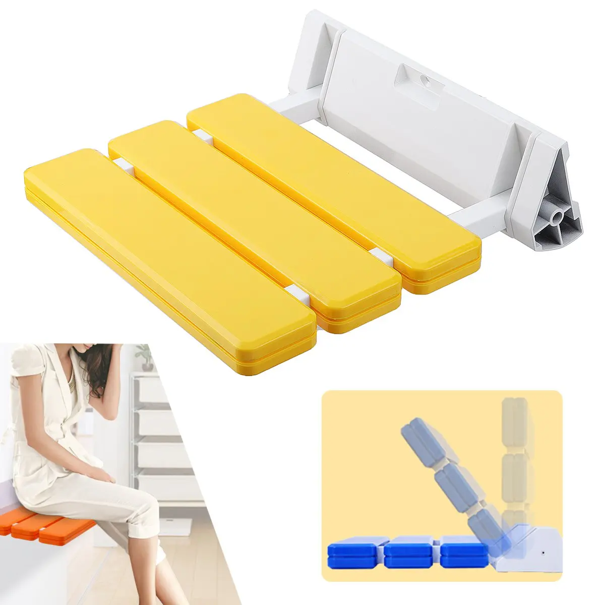 

Wall Mounted Bathroom Shower Seat Chair Folding Elderly Disabled Mobility Safety Aid Solid Spa Stool Fixture Safety Accessories