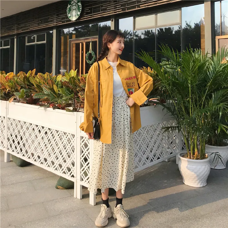 

Lychee Girls Cartoon Letter Shirts Female Long Sleeve Turn Down Collar Blouses Spring Autumn Casual Fashion Women Blouse Shirts