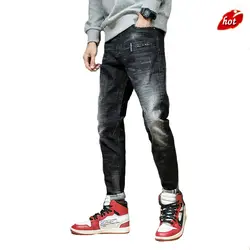 2019 Новые мужские джинсы эластичные хлопковые Стрейчевые свободные мужские джинсовые штаны повседневные брендовые модные черные прямые