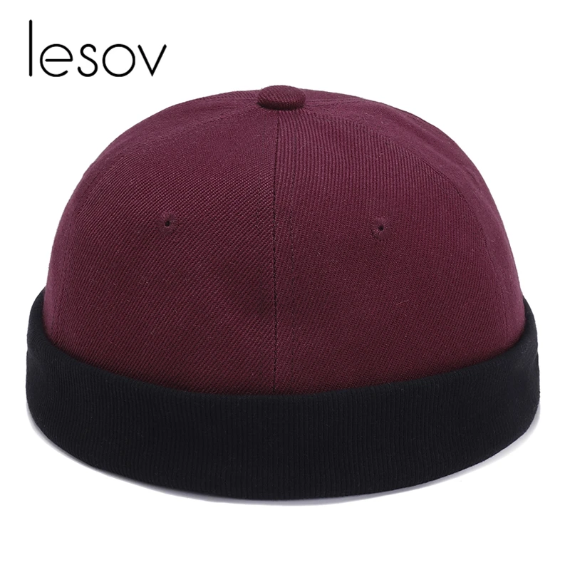 

Lesov Patchwork Retro Brimless Skull Caps Women Men Chinese Style Vintage Vogue Crimping Brimless Hats Beanie Hat New