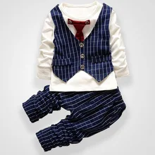 Модные Вечерние Платья с галстуком для маленьких мальчиков и девочек на свадьбу Топы в полоску+ клетчатые штаны Рождественские комплекты одежды спортивный костюм для детей от 0 до 3 лет