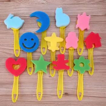 

12pcs/set Mixed Pattern Colored Child Sponge Paint Brush Kids Art Graffiti Drawing Toy Tool Plastic Handle Brushes School Supply