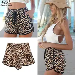 2019 новые модные женские повседневные свободные леопардовые шорты с кулиской на талии повседневные пляжные шорты средней длины летние