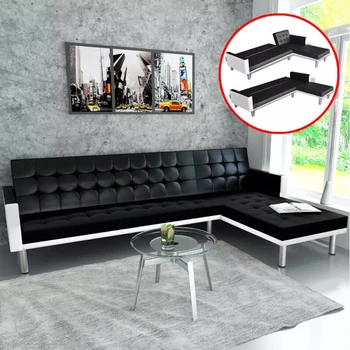 

VidaXL Corner Sofa With Sleeping Function Imitation Leather Black