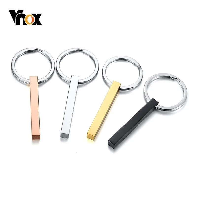 

Vnox Simple Cube Bar Key Chains for Men with Personalize Info Engraving Record Service Accessory