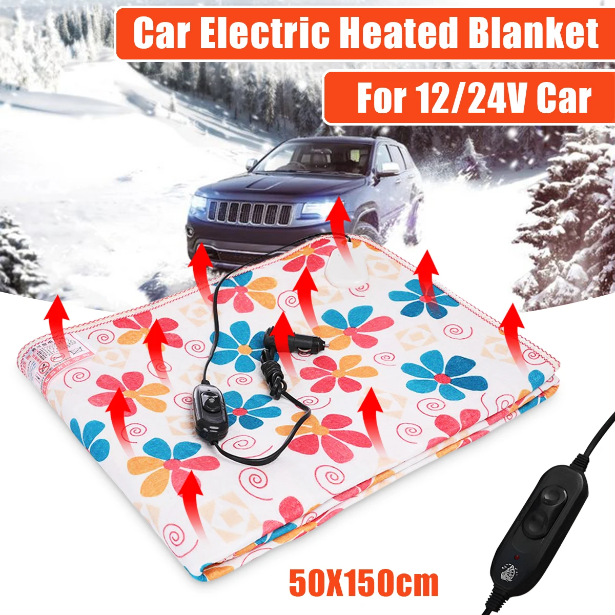 and Emergency Kits Black//White Electric Car Blanket Heated 12 Volt Fleece Travel Throw for Car and RV-Great for Cold Weather Tailgating
