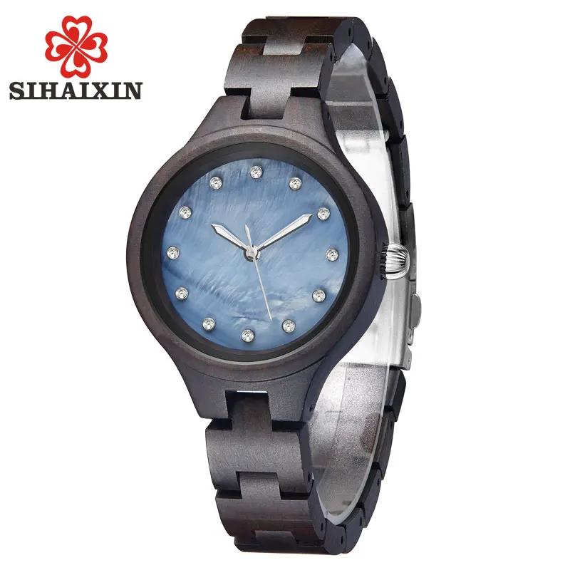 

SIHAIXIN small wood quartz wrist watch for women analog simple vintage unique sandal wooden band ladies watches