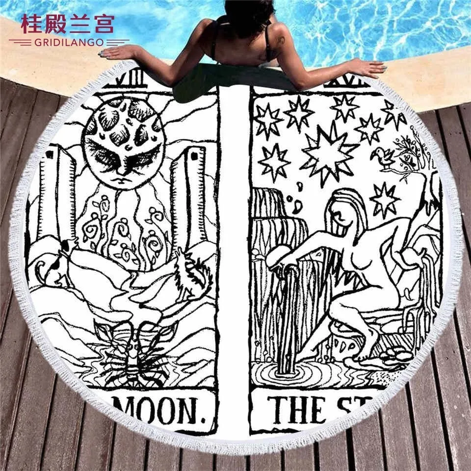 

GRIDILANGO Black And White Pattern Round Beach Towel For Adult Quickly Absorbtable Travel Outdoor Home Yoga Mat Bath Towel