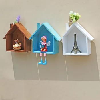 

Wood Storage Box Wooden Holder Box Wall Hanging Decorative Storage Box Flower Pot House Pattern Storage Holders & Racks