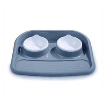 

Gray environmental protection food grade plastic bone type double bowl pet bowl splashproof dog bowl dog cat food bowl