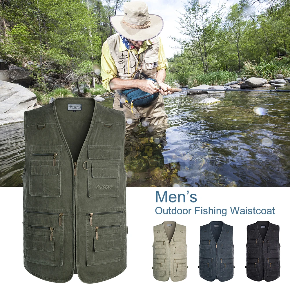 

Outdoor Fishing Vest Sleeveless Zipper Fishing Jacket Multi-pockets Hunting Photography Hiking Fishing Waistcoat for Men