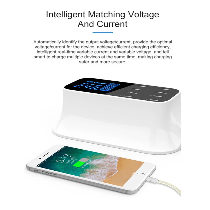Mobile Phone Tablet Charger Universal 8 Ports Smart USB Charger Hub Dock station LED Display Desktop Power Adapter Socket Strip