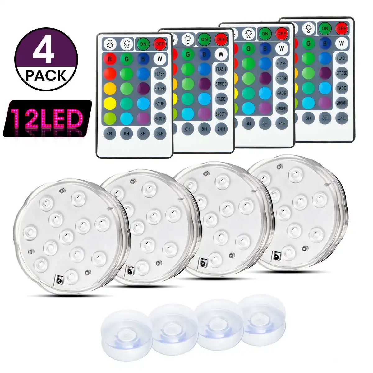 

4 Pack LED Underwater Light Waterproof Pond Lighting Underwater Light With Remote Control for Swimming Pool Spa Bath Party Stage