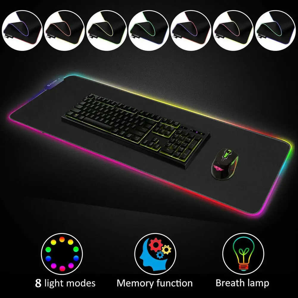 

Hot 2019 RGB Colorful LED Lighting Keyboard Mat Gaming Mouse Pad For PC Computer