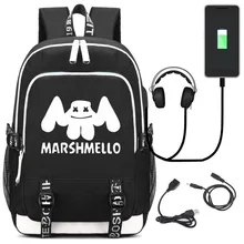 USB школьный горячий dj Cos рюкзак DJ Marshmello милый мультфильм печатных мешок ежедневный Рюкзак Студенческая сумка Хэллоуин косплей