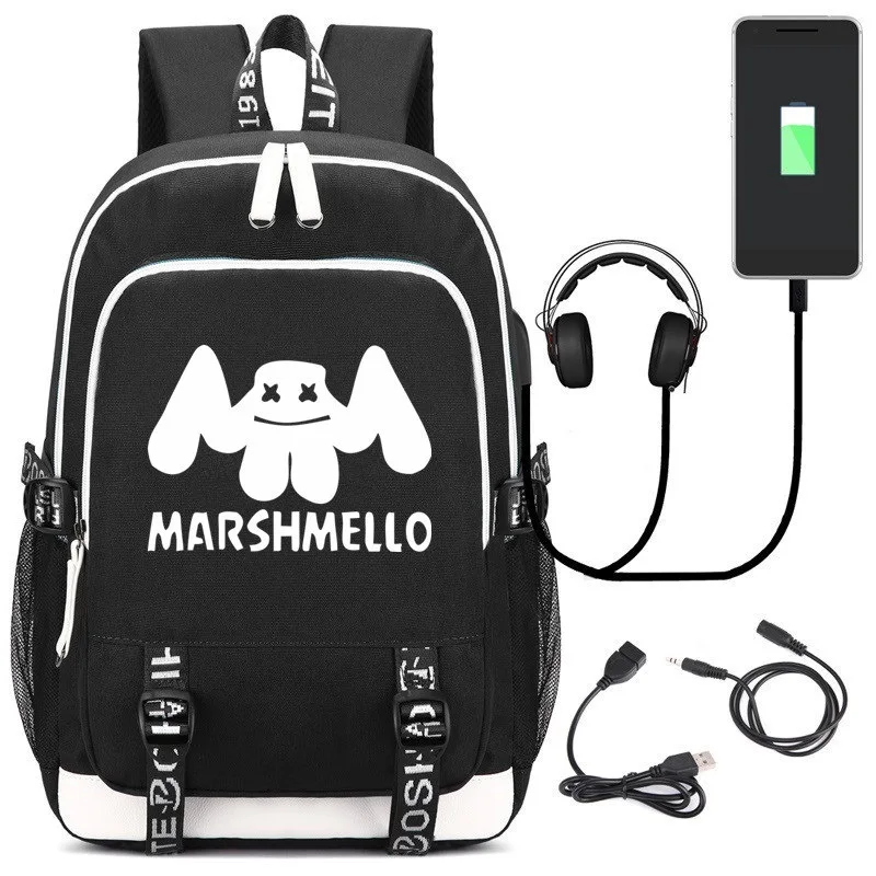 USB Schoolbag Marshmallow Cos Backpack DJ Marshmello Cute Cartoon