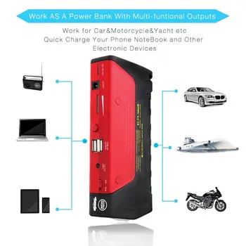 

Car Battery Booster Pack & Charger, Portable Phone Charger Laptop Charger with 2USB Built-in LED Emergency Flashlight