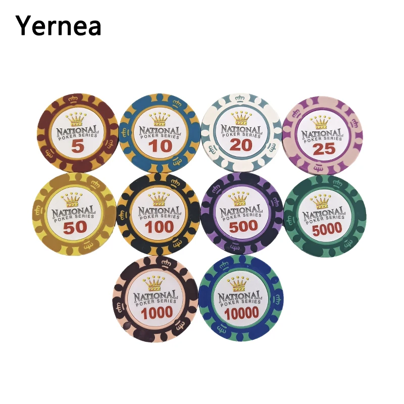 

Yernea 1PCS 14g Poker Chips Crown Clay Coin Baccarat Texas Hold'em Poker Set For Crown Game Playing Card Chips 11 Colors Chip