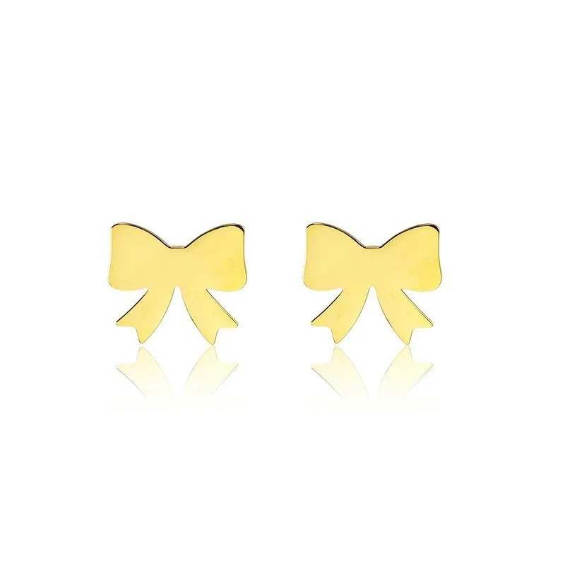 

Bowknot Vintage Stainless Steel Jewelry Gold Hair Bow Stud Earrings Exquisite Accessories For Girly&baby Birthday Gifts