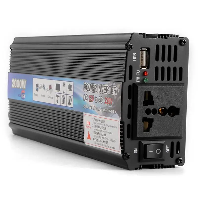 

Car Inverter 2000W DC 12V to AC 220V Power Inverter Charger Converter Power Supply Switch Sturdy Durable Vehicle