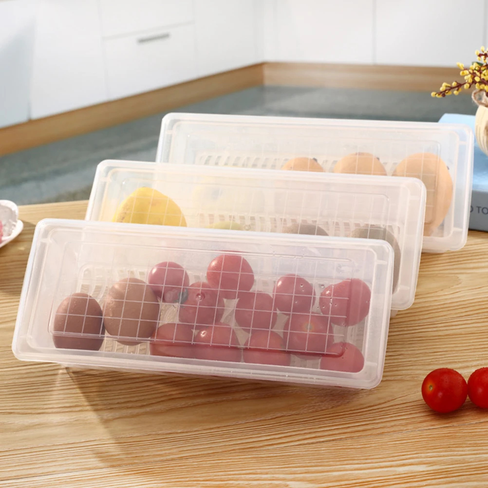 

Practical Household Fruit Vegetables Storage With Drainer Piece Transparent Crisper For Home Store Restaurant Daily Use