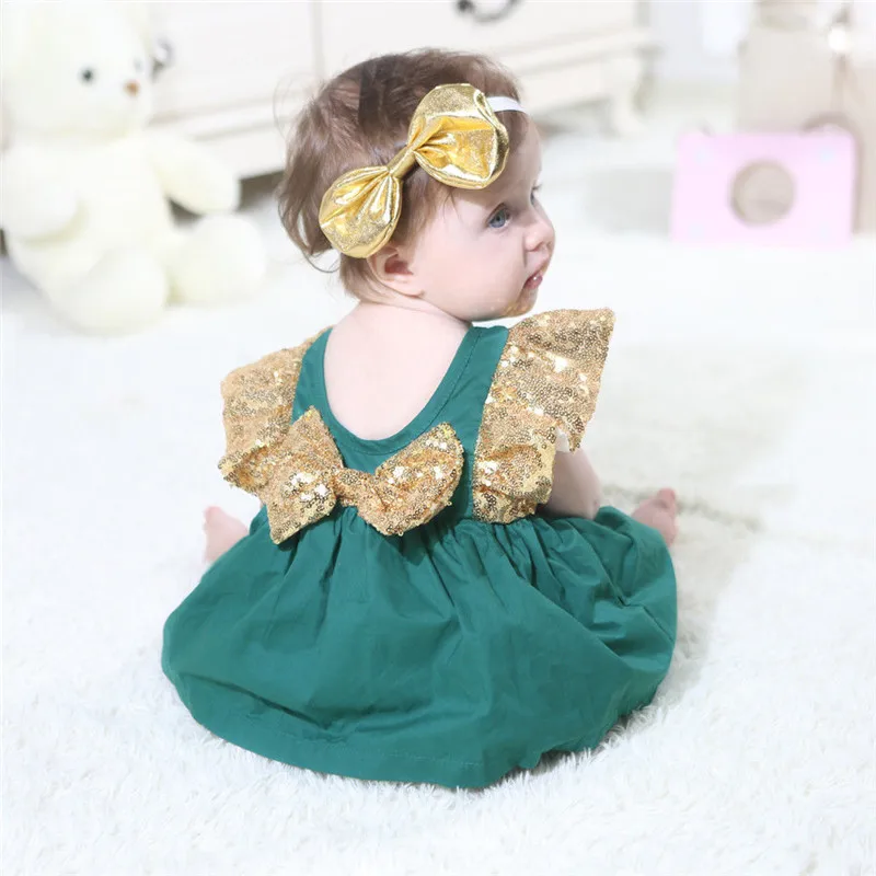 

0-24M Newborn Kids Baby Girl Clothes Ruffles sequin Bodysuit Elegant Bowknot Tutu Dress Cute party princess outfits