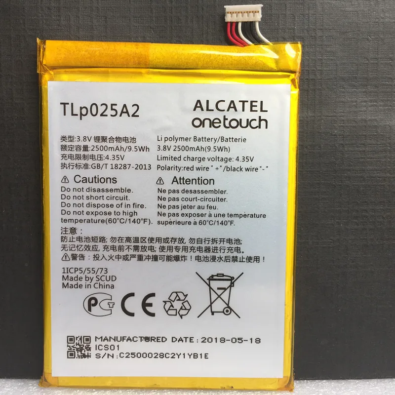 100% Новый оригинальный 2500 мАч TLp025A2 для Alcatel Fierce XL 5054D 5054N 5054A 5054T 5054X 5054E 5054O 5054W