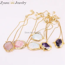 5 шт ZYZ320-7881 мода женский подарок на день рождения скользящая застежка браслет золотой цвет Природа Ассорти камень регулируемый браслет-оберег