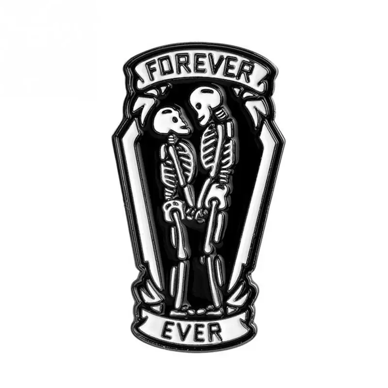 

Love You "FOREVER EVER" Skeleton Coffin Pins Button Punk Dark Enamel Pin for Couples Lovers Cartoon Brooch Badge Jewelry Gift