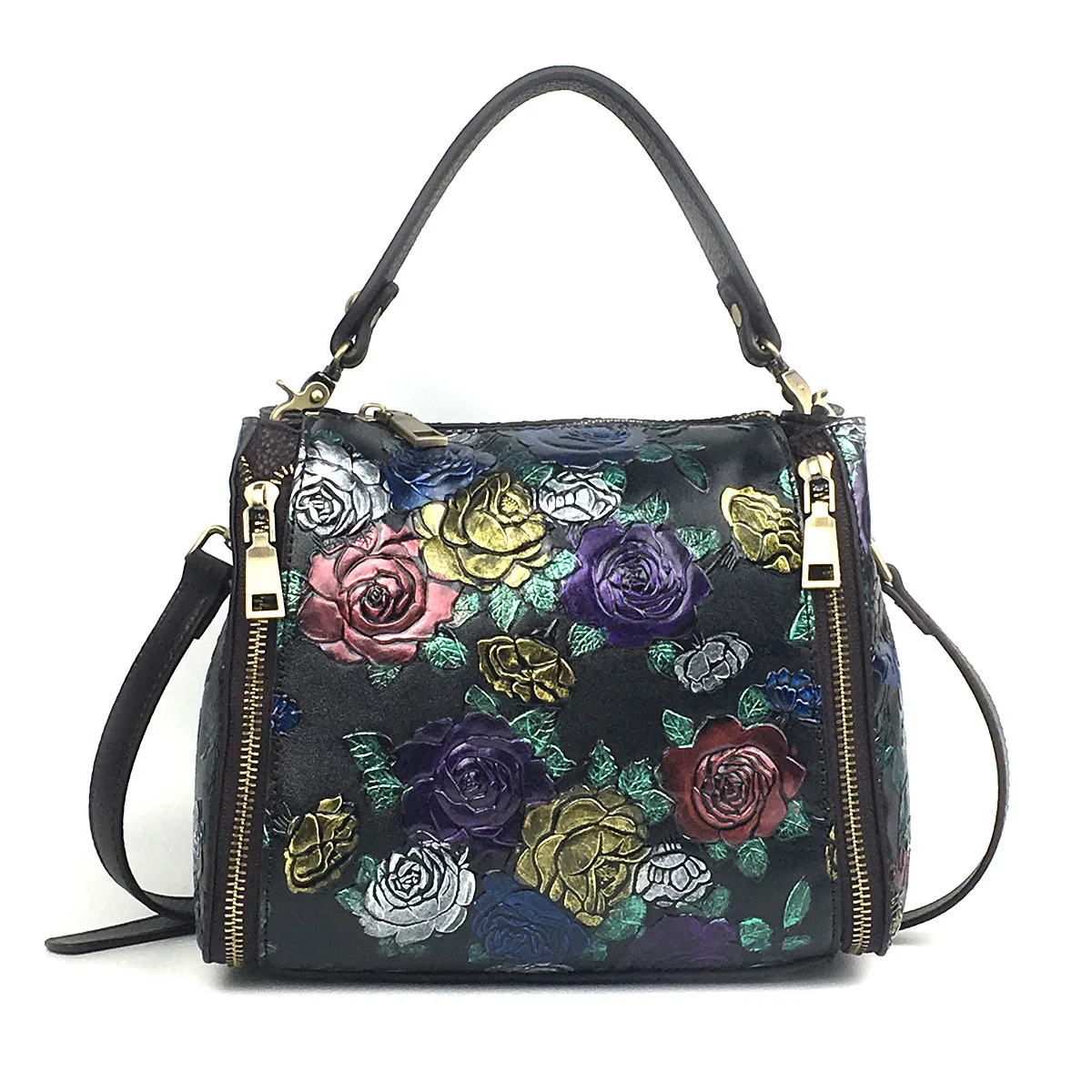 

Women Casual Tote Genuine Leather Handbag Bag Fashion Vintage Flower Print Bag Designer Crossbody Bags Big Shoulder Bag Female