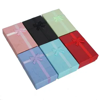 

5PCS Paper Package Bowknot Jewelry Necklace Bracelet Earring Ring Gift Box Case, Style-4 Rectangle(8.5X5cm)