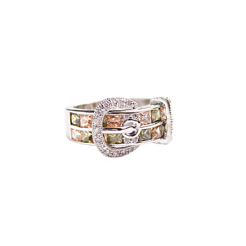

99 CARATS Euro-American orange-green zircon belt ring elegant personality fashion temperament ring woman Free Shipping