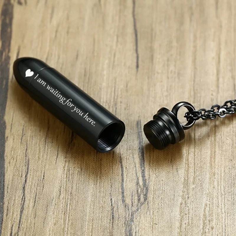 

Handwriting Bullet Urn Pendant Necklace Brother Memorial Ash Keepsake Jewelry Personalized Engraved For Him Deployment Gift