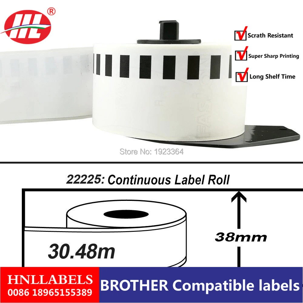 DK-22225 DK 2225 Cut-to-length бумажная лента 1,5 in x 100 ft Brother совместимая(38 мм x 30,48 м) с 1 картриджем