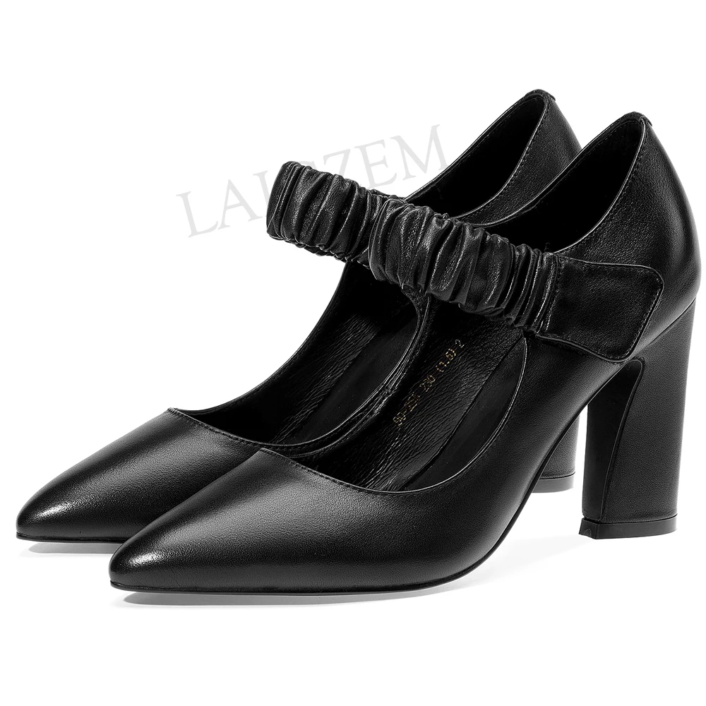 

LAIGZEM PICK ONE Women Heels Leather 6.5/8.5CM Pointy Toe Chunky Thin Heels Ladies Date Prom Dress Shoes Woman Talon Size 34-39