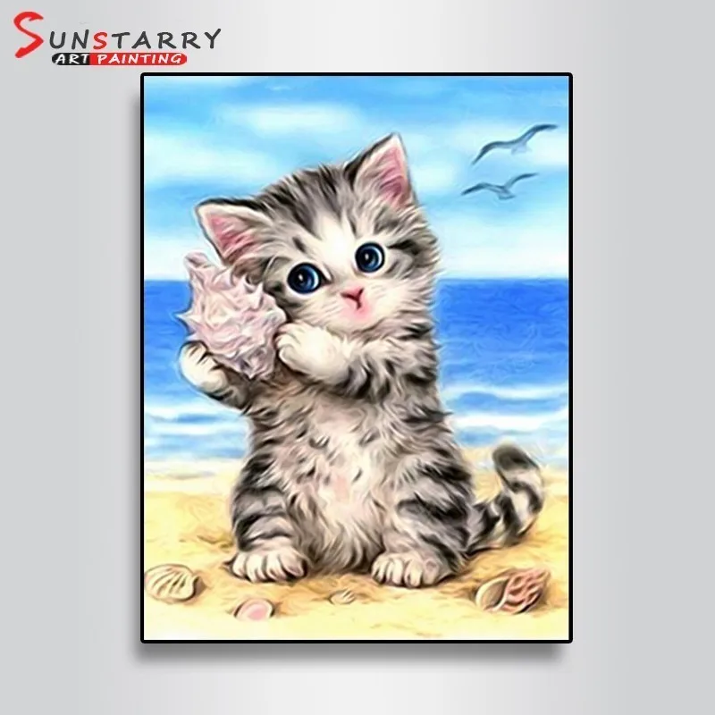 

Sunstarry 5D Drill Diamond Painting Cross Stitch Diamond Embroidery Cat Full Round Drill Rhinestones Pattern Home Decor Needle