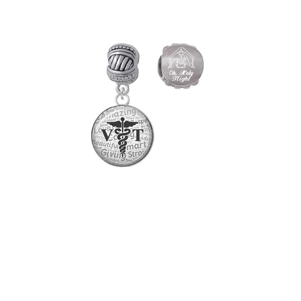 Silvertone Domed Black VT Come Let us Adore Him Charm Beads (Set of 2) |