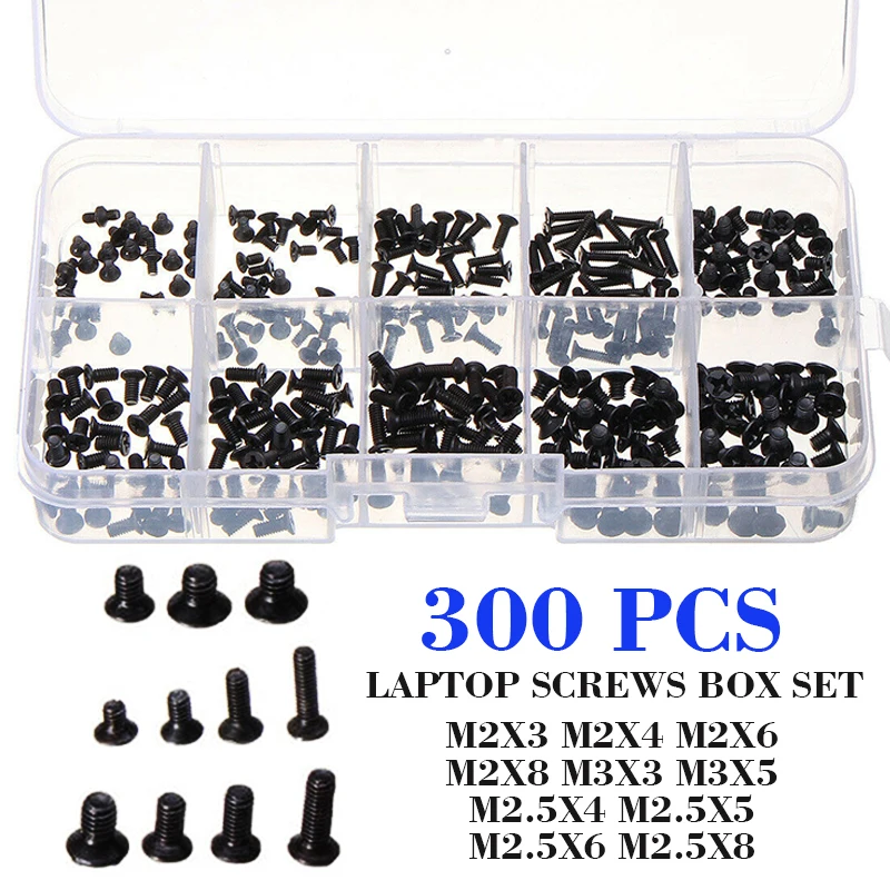 

300pcs/Set Laptop Computer Screws Kit Assemble Fastening Flat Head Black Repair Case Universal