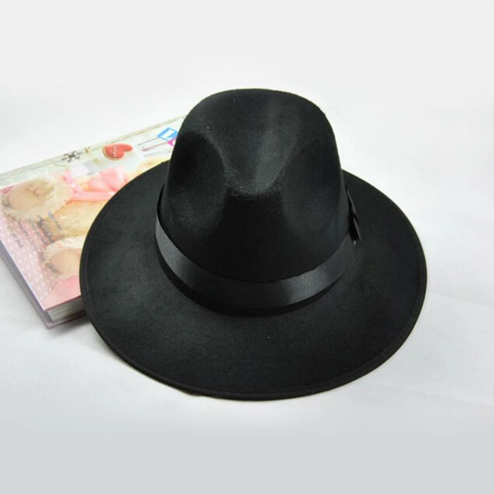 

Hat Fashion Cowboy Vintage for Women Men Wide Brim Ribbon Warm Wool Blend Felt Bowler Trilby Fedora Cap Hat around 56-62cm #2