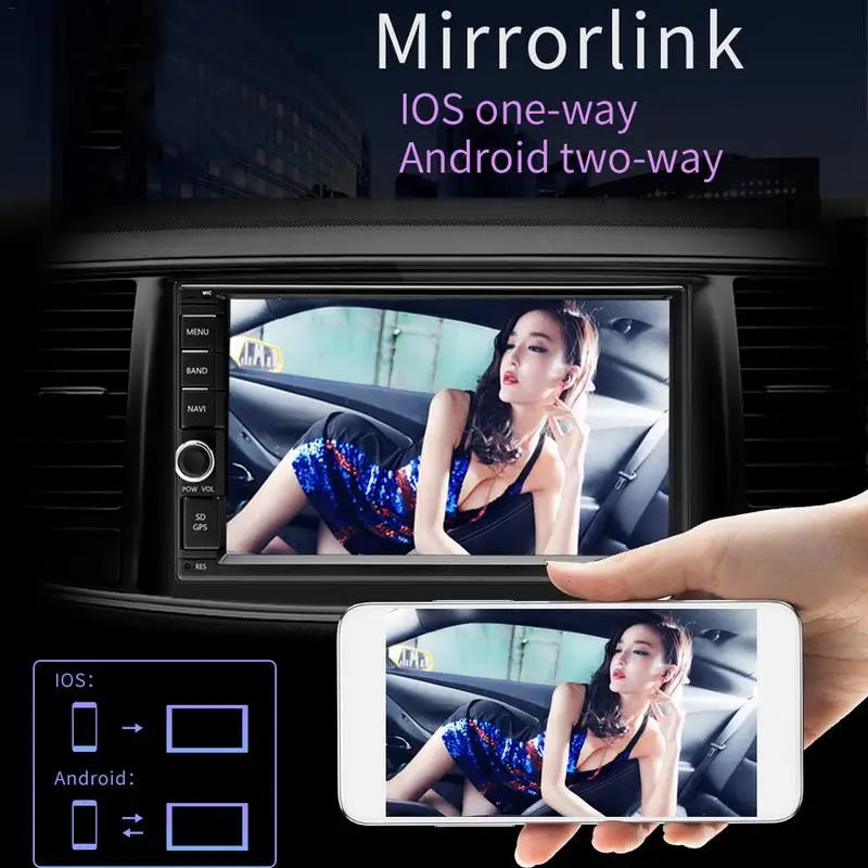 

Car MP5 Music Player With 7 Inch Car Android Two Way Projection OIS One Way Projection Navigation Builtin WIFI Connection HD MP5