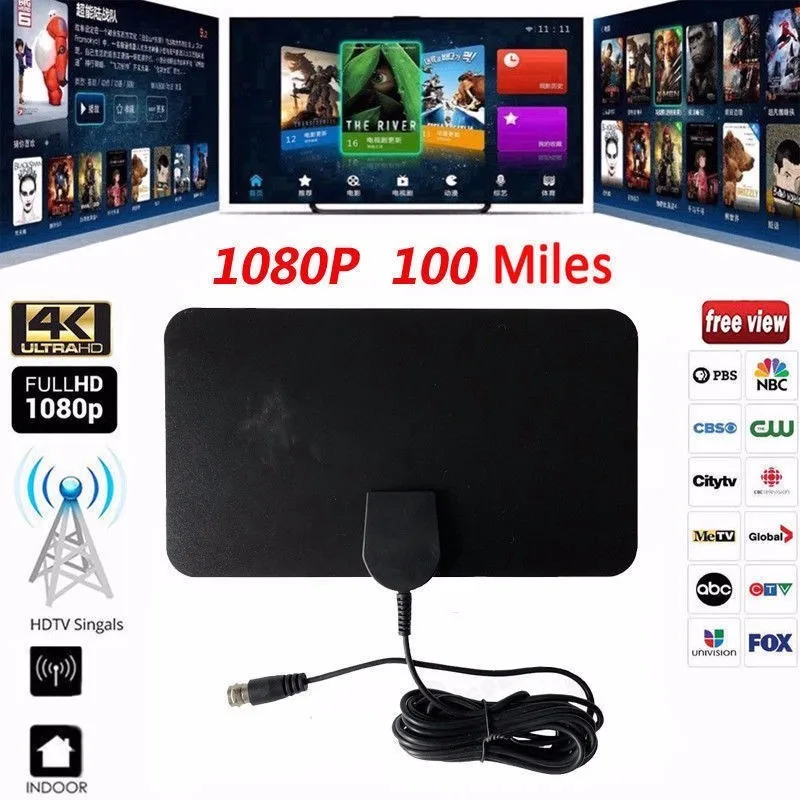 Тонкий плоский 100 миль диапазон Крытый HDTV антенна 4 к FULL HD 1080 P F порт Skywire Высокая Def Skylink