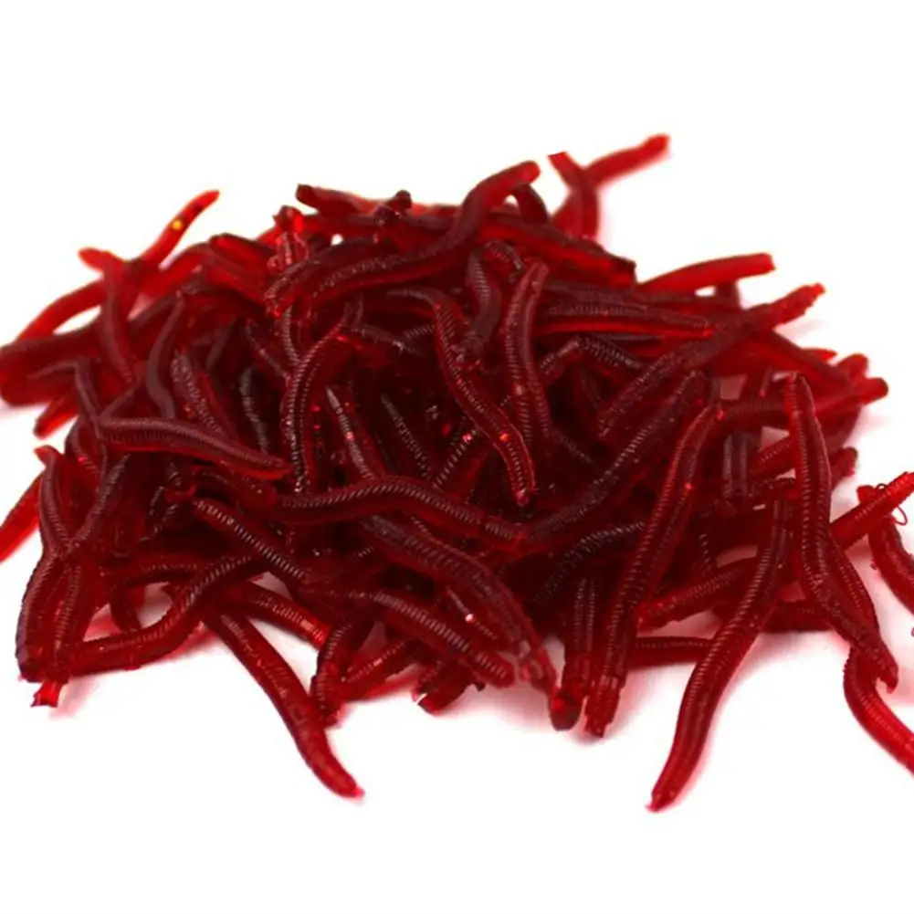 Mounchain 50 / 100 pcs/ lot Soft lure simulation worm net Fishing Lures Artificial Soft realistic Fishing tackle Bait Red