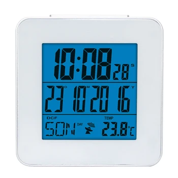 

Global Radio Controlled Alarm Clock With Indoor Thermometer Time Snooze Optional Language Digital Weather Stations White